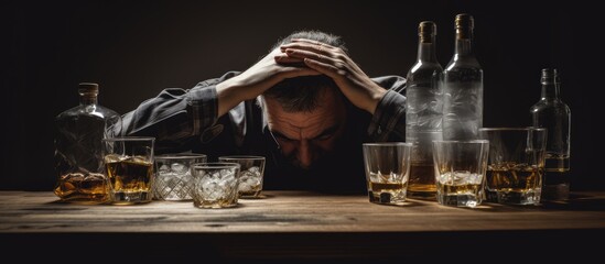 Fototapeta na wymiar Alcohol awareness day image showing a drunk man seeking change and improvement