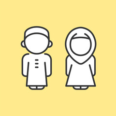 Arab kids line icon. Muslim young people avatar. Vector