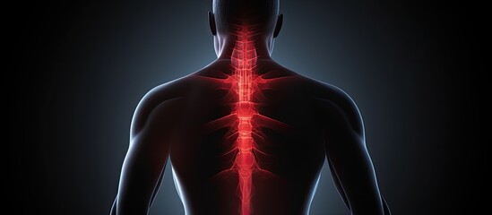 Chronic back office syndrome and health care concept depicted in black and white photo with red spot on isolated white background