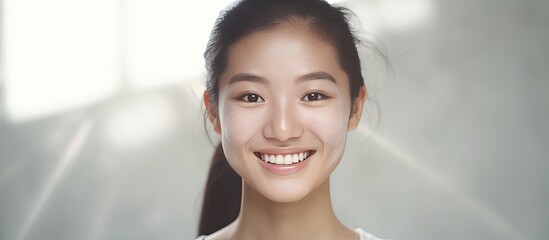 Asian woman with diverse skin pigmentation global awareness skincare blank area