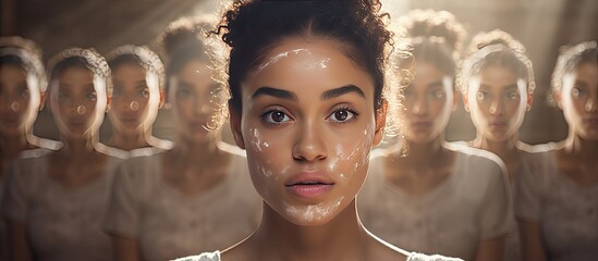 Composite image of an Indian woman examining her reflection with text about international skin pigmentation day conveying the concept of pigmentation awar