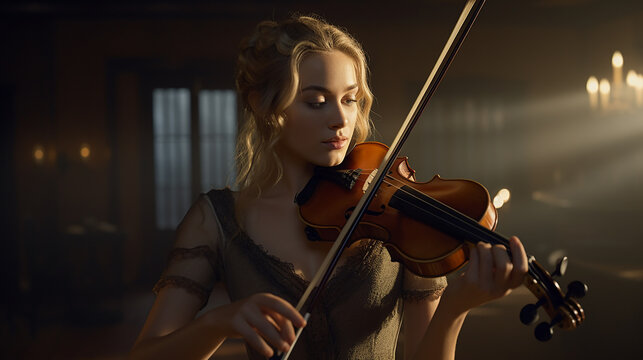 bela jovem tocando violino 