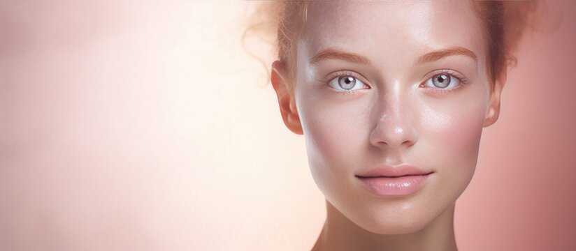 Digital composite portrait of a young woman with diverse skin pigmentation on a pink background promoting awareness and skin care