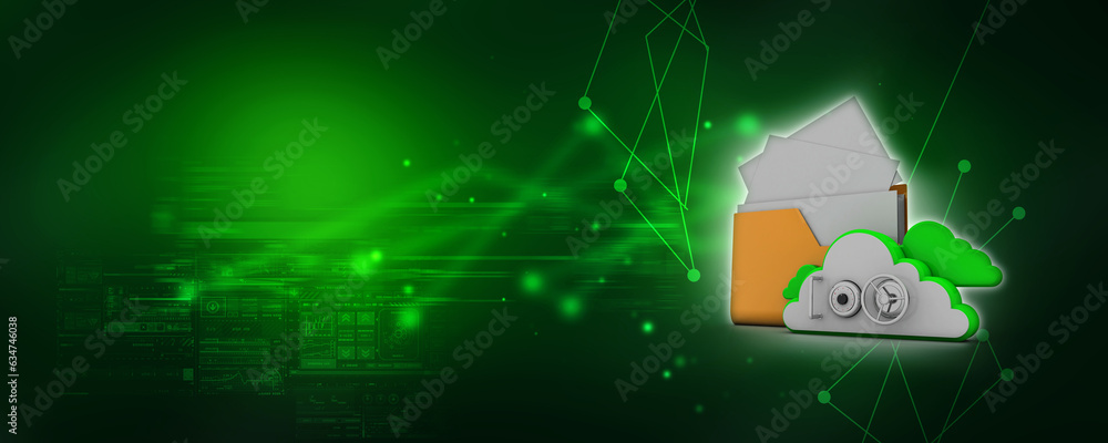 Poster 3d rendering cloud folder storage lock
