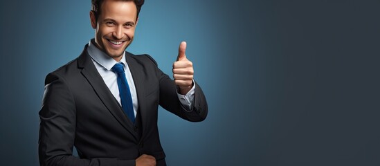 A cheerful businessman promoting advertising concept with sincere emotions