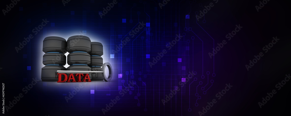Poster 3d rendering database with key