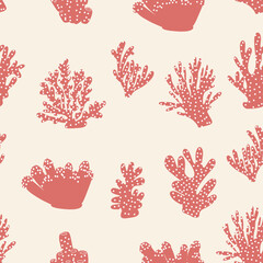 Coral. Underwater element. Vector seamless pattern in scandinavian style. Sea ocean.