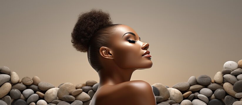 Composite image of a woman with pebbles on her back promoting National Spa Week for public awareness of the benefits of relaxation and wellbeing - Powered by Adobe