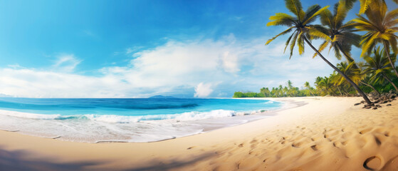 Fototapeta na wymiar Tropical beach with palm trees. Generative AI