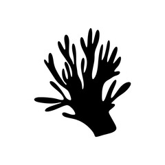 Coral. Underwater element. Vector illustration in black color. Sea ocean.