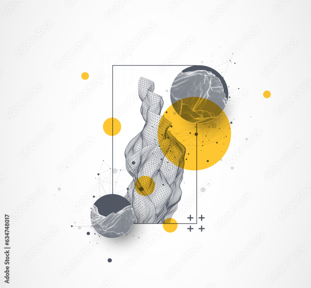 Poster trendy abstract wireframe background. modern science or technology art elements. surface illustratio