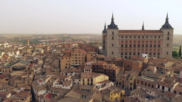 Aerial view of Toledo city with Alcazar Palace, Spain