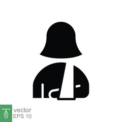 Fototapeta premium Injured woman in bandage icon. Simple solid style. Broken arm, patient, person, female, medical concept. Black silhouette, glyph symbol. Vector illustration isolated on white background. EPS 10.