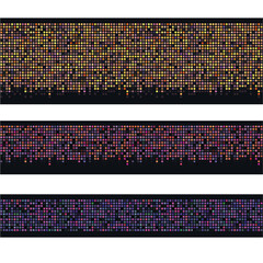 Pixel Art design - seamless horizontal colorful mosaic border. Set of template. Vector clipart