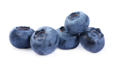 Many fresh ripe blueberries isolated on white