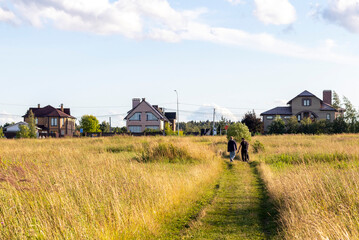 Fototapeta na wymiar Landscape shot of the field in the village. Outdoors