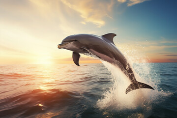 Fototapeta premium Bottlenose dolphin jump over ocean