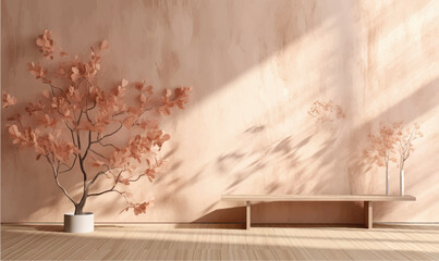 Japanese style architect background. nature light  for branding presentation.3d rendering illustration.

