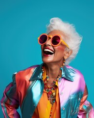 Portrait of Senior adult in colorful modern fashion and fun concept