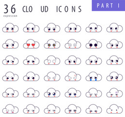 cute cloud emoticon. face emoji - cloud emoticons with various expressions. a collection of social media stickers. facial expressions