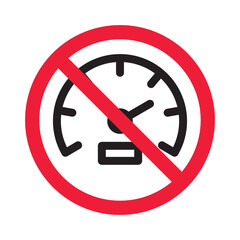 Forbidden Prohibited Warning, caution, attention, restriction label ban, danger. Meter flat icon. Gauge vector icon. Do not use speedometer measurement sign. Speed symbol pictogram 