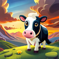 Obraz premium Cute cow cartoon. Vector illustration in cartoon style. Generative AI