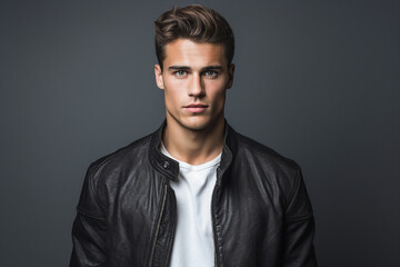 Generative ai collage of brutal man guy look in camera on black color background