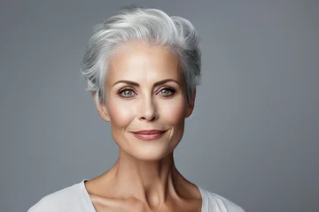 Foto auf Acrylglas Schönheitssalon Generative ai collage image of attractive aged lady enjoy spa salon haircare procedure