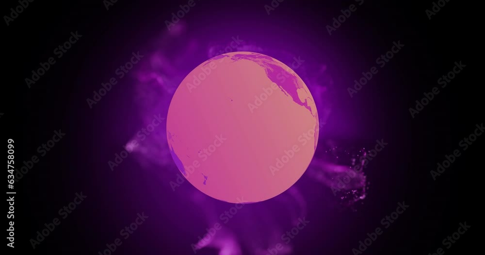 Poster animation of globe with network of connections with purple glow on black background