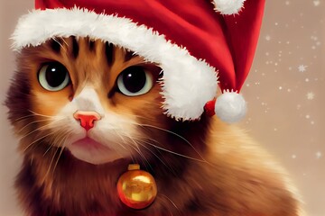 Cat with christmas hat created with AI