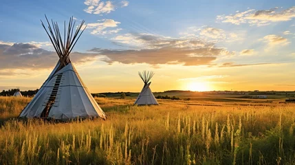 Foto op Canvas Native American wigwams in the fields. Created using generative AI technology. © Viktor