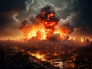 Crédence de cuisine en verre imprimé Feu Explosion of nuclear bomb in the city. end of world illustration. Nuclear war threat concept