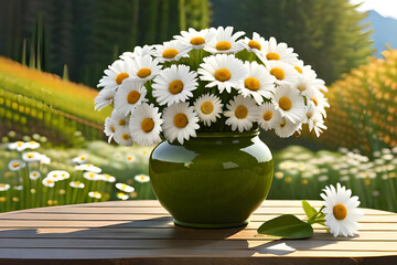 bouquets of white daisies in a vase, daisy flowers. Generative AI