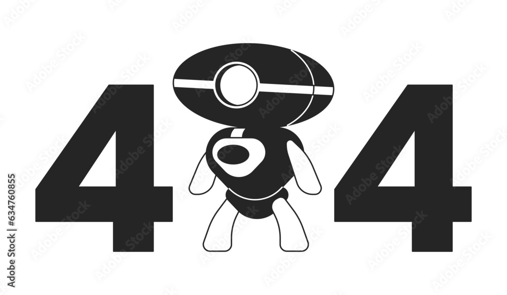 Poster artificial intelligence robot black white error 404 flash message. android assistant. monochrome emp