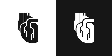 Heart organ vector icon. Heart muscle and blood vessels, cardiac sign