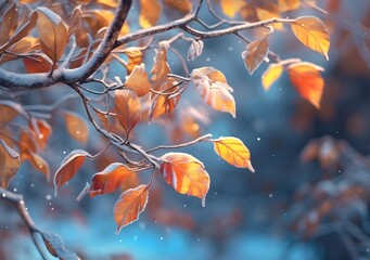 autumn leaves in snow