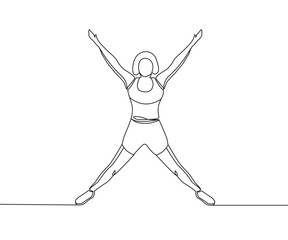 star jump Line Drawing, star jump one line art, star jump exercise, Continuous one line drawing, work out clip art,  workout fitness, outline exercise clipart isolated on white background