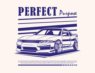 90s car illustration with text vector graphic design