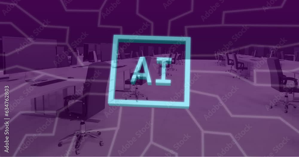 Poster animation of ai data processing over computer circuit board