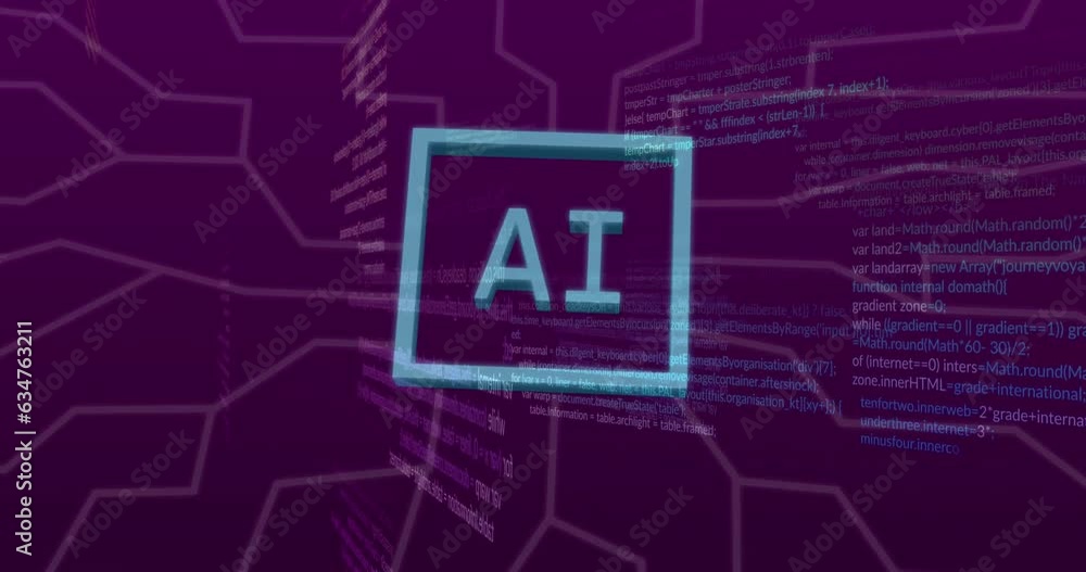 Poster animation of ai data processing over computer circuit board