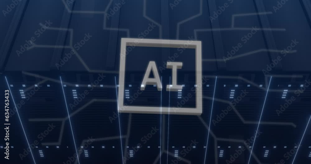 Poster animation of ai data processing over computer circuit board