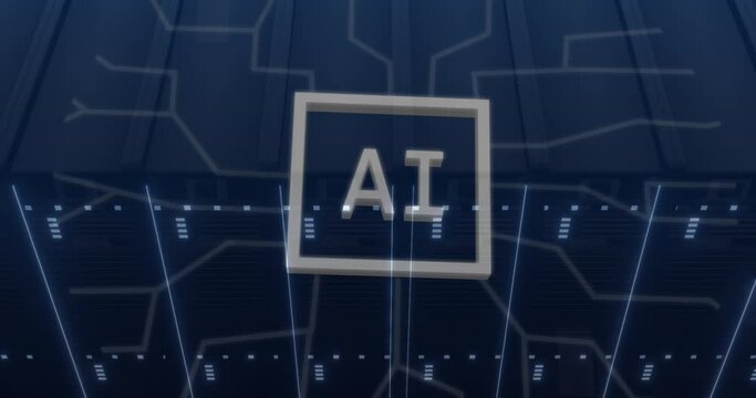 Animation of ai data processing over computer circuit board