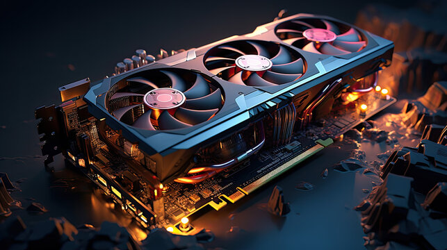 a black high-performance graphics card from a computer. computer games concept.