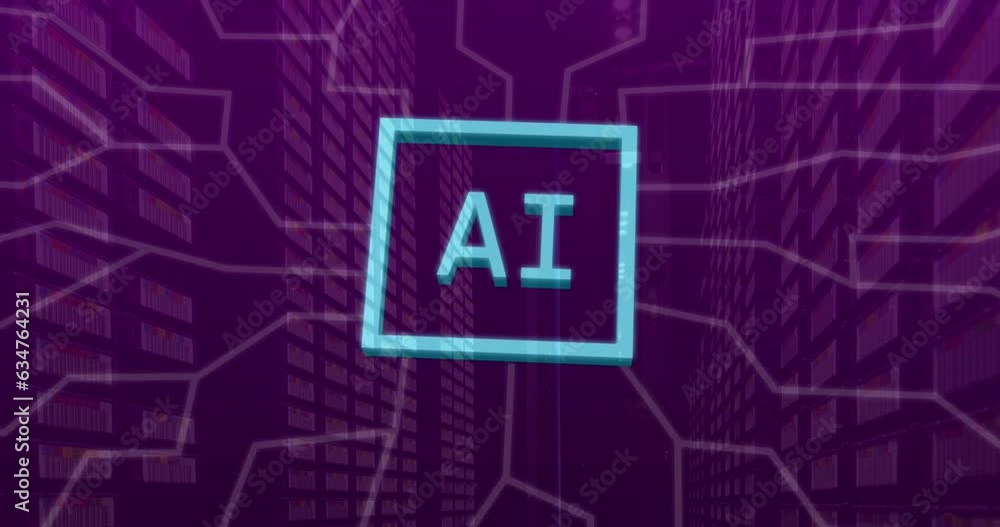 Poster animation of ai data processing over computer circuit board