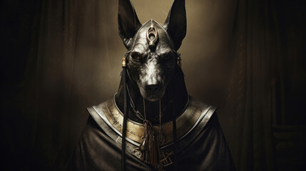 Ancient Egyptian god of death and the world of the dead, the terrible Anubis. Fantasy character of Egypt. Generative Ai - obrazy, fototapety, plakaty