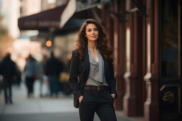 Fototapeta premium Business executive lawyer woman standing on the sidewalk