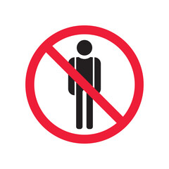Forbidden people vector icon. Warning, caution, attention, restriction, label, ban, danger. No human men flat sign design pictogram symbol. No man icon