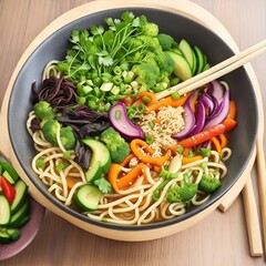 Traditional Chinese noodles with healthy vegetables, Colourful food wallpaper