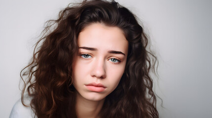 Naklejka premium Portrait of young woman being sad and emotional, illustrative ai, generative