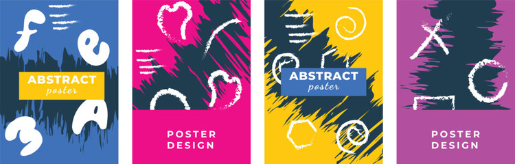 A set of posters on the theme of graffiti, street art, drawing on the wall. Vector drawing, poster template. © Ivan